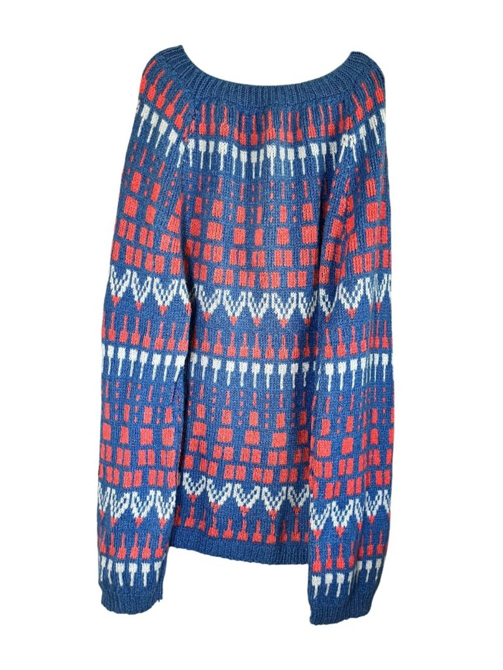 Vintage Hand Knit Sweater‎ Dress Blue 2X Colorful Boho Indie Folk Granola Chic
